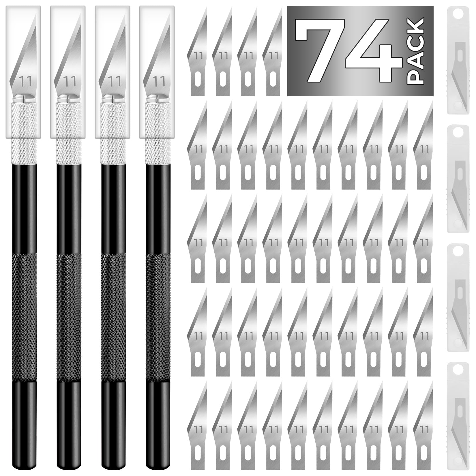 JTIEO Exacto Knife Set,74 Pack Hobby Knife with 4 Upgrade Sharp Hobby Knives and 70 Spare Exacto Knife Blades for Art,Stencil,Scrapbooking (Black)