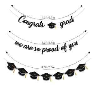 Graduation Decorations Class of 2024 Party Supplies - Congrats Grad, We are So Proud of You Banner and Graduation caps,hats Banner (Pre-Strung)