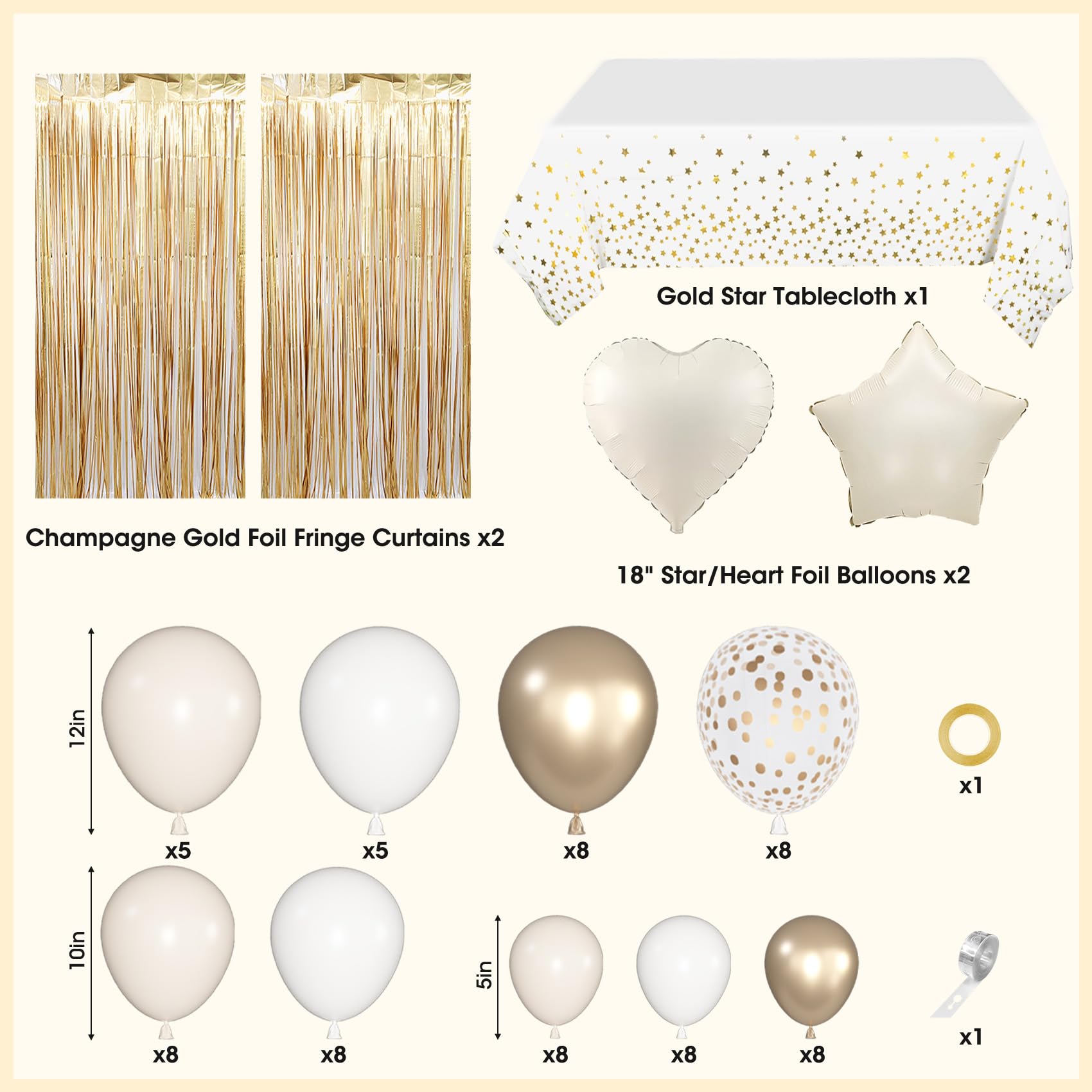 Birthday Decorations for Women, White Sand Beige Cream Neutral Gold Foil Balloons Table Cloth Sash Crown Curtains Happy Birthday Banner Golden Star Garland Butterfly Boho Party Supplies