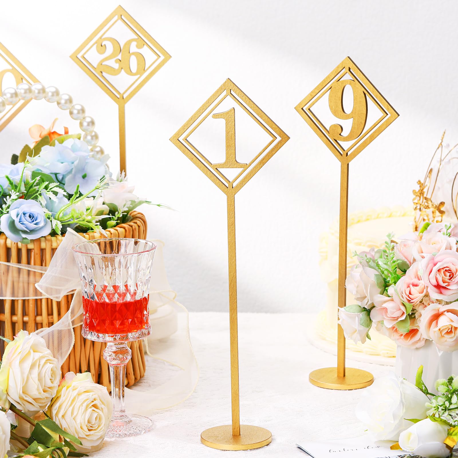 Lineshading 30 Pcs Wood Table Numbers for Wedding Reception Gold Wedding Seat Numbers with Holder Base Table Numbers 1-30 Rustic Table Number Stands for Wedding Party Restaurant Event Catering