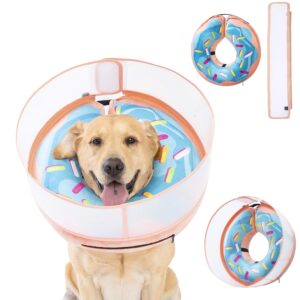 inflatable dog cone collar with enhanced anti-licking, soft neck donut for dogs cats, recovery pet cone collar after surgery for large medium small dogs (donut blue, x-large)