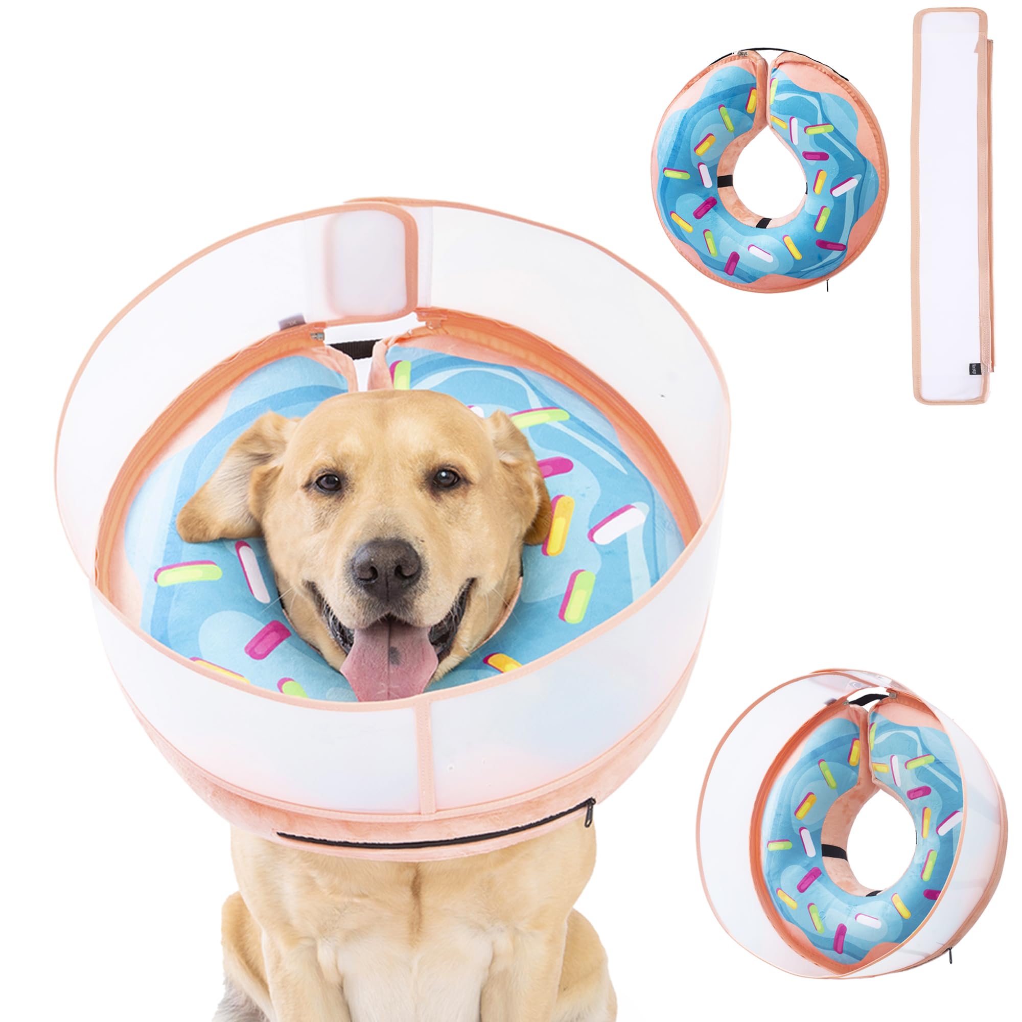 Inflatable Dog Cone Collar with Enhanced Anti-Licking, Soft Neck Donut for Dogs Cats, Recovery Pet Cone Collar After Surgery for Large Medium Small Dogs (Donut Blue, X-Large)