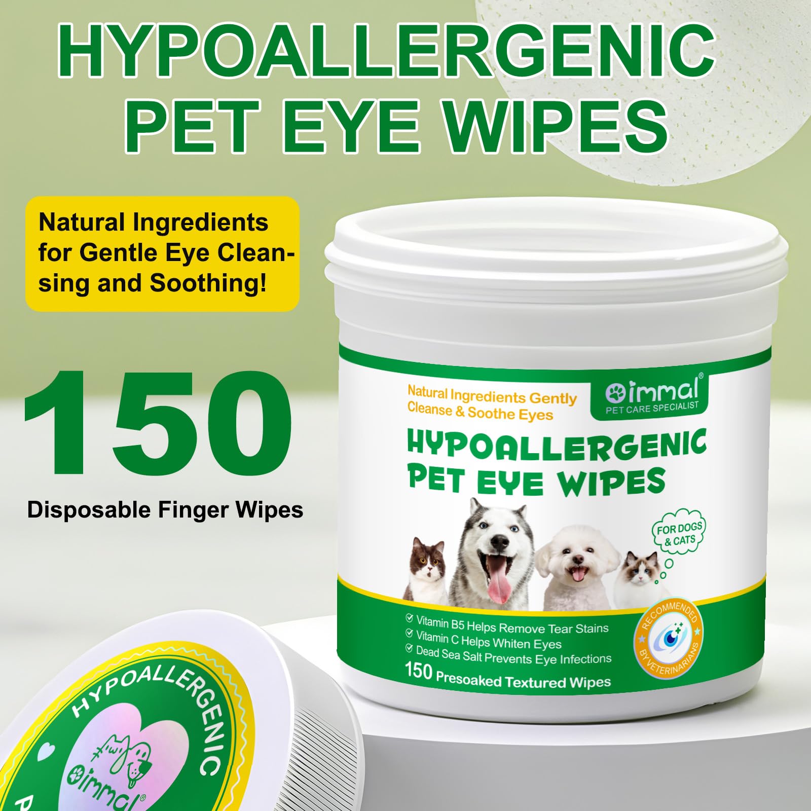 ZIXAOK Dog Eye Wipes for Dogs and Cats - Hypoallergenic Tear Stain Remover Wipes - Gentle Eye Wipes for Dogs with Coconut Oil for Discharge and Crust - 150 Count