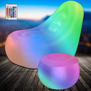 ccinnoe led light air sofa with ottoman, indoor/outdoor led inflatable chair, big size brow up illuminated sofa, lazy couch with led lights and ottoman for party, yard, indoor rooms