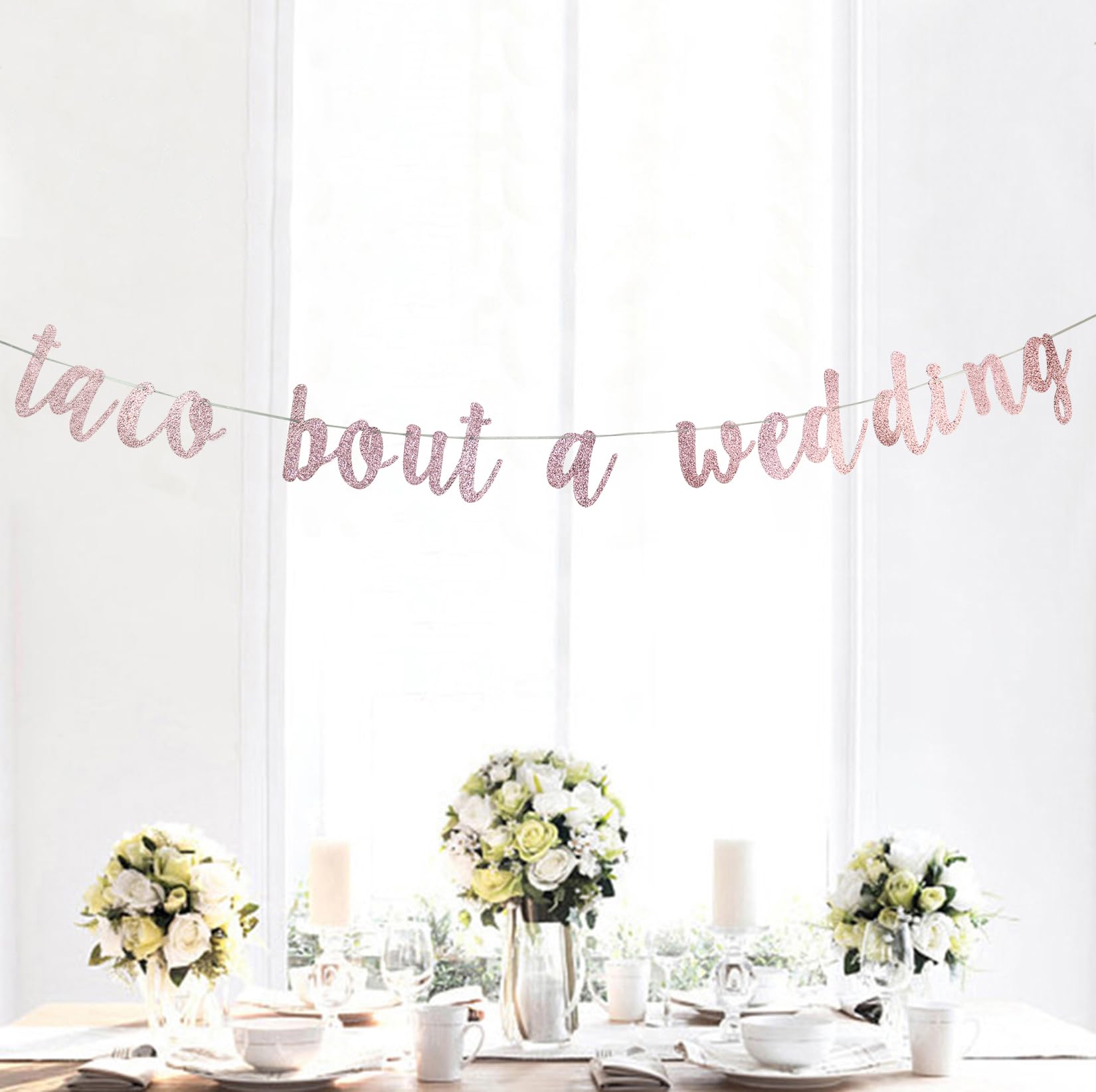 Etaredkj Taco Bout a Wedding Banner,Rose Gold Glitter Sign Garland for Mexican Fiesta Themed Bridal Shower Bachelorette Party Wedding Decorations