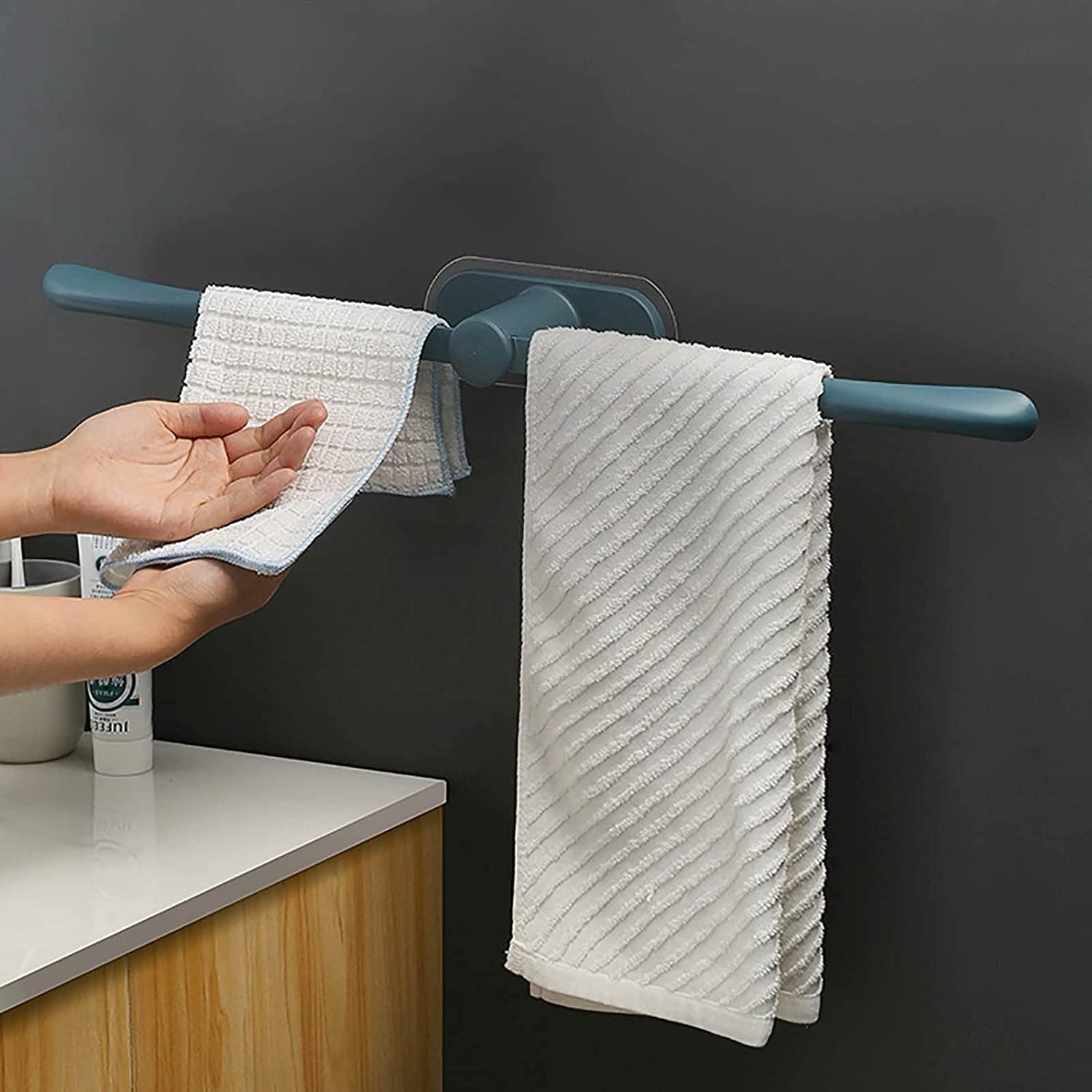 Generic Towel Bar, for Bathroom Kitchen Towel Rack Self Adhesive Towel Holder Storage Rack Shoe Rack Punch-Free Shelf Bath Towel Holder Bathroom Rack/Blue