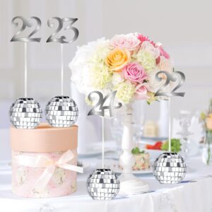 YLOLUL Wedding Table Numbers 1-30 Silver Disco Ball Table Number Holders for Wedding Reception Seat Table Numbers Stands for Wedding Birthday Event Party Decoration(Silver)