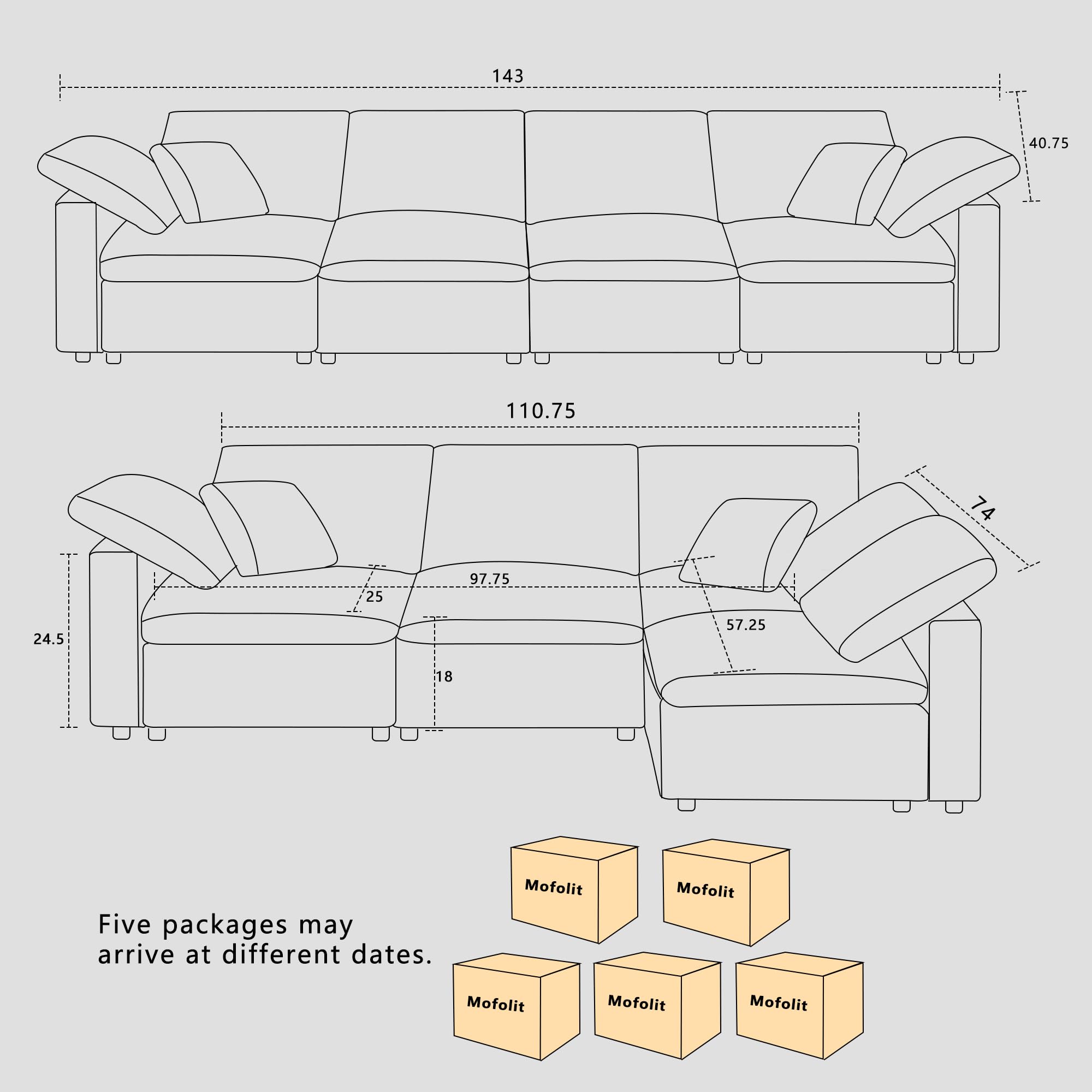 Mofolit Oversized Sectional Sleeper Sofa Couch w/Deep seat, Big Comfy Corduroy Couch w/overstuffed Cushion, Modular sectional Cloud Couch,L Shaped Couch Setional for Living Room (Grey)