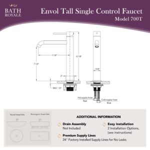 Bath Royale Envol Tall Vessel Sink Bathroom Faucet, Modern Single Hole Design, Matte Black