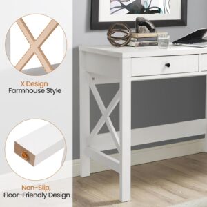 PATIOHIT White Writing Desk with Drawers for Study Home Office 40 inch Simple Desks for Bedroom Modern Makeup Vanity Console Table with Storage