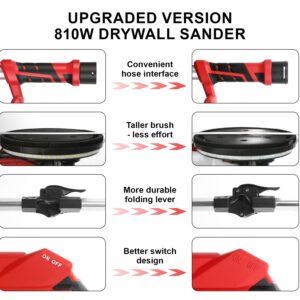 POPULO Drywall Sander, 810W 7A Electric Drywall Sander with Vacuum Attachment, 6 Variable Speed 1800RPM Power Ceiling Sander Tool with LED Light for Sanding Wall, Ceiling Removal, Upgraded Version