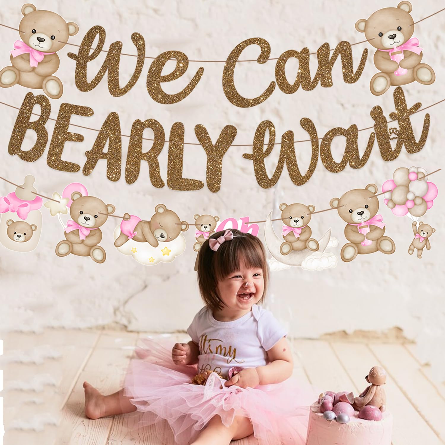 We Can Bearly Wait Banners for Bear Baby Shower Decorations Bear Party Banner 3PCS We Can Bearly Wait Baby Shower Decorations Teddy Bear Cutout Banners for Baby Girls Gender Reveal Party Supplies