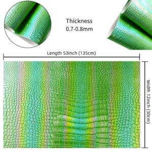 HYANG Green Holographic Iridescence Crocodile Texture PU Faux Leather Roll 12 "x 53" Very Suitable for Making Crafts, Leather Earrings, Holiday Decor, Different DIY Projects, Handbags