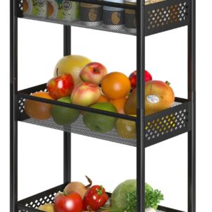 XYZLVSI Slim Storage Cart 4 Tier Fruit and Vegetable Baskets for Kitchen Small Space, Narrow Rolling Cart on Wheels with Wooden Top and Metal Handle for Pantry, Bathroom, Laundry Room