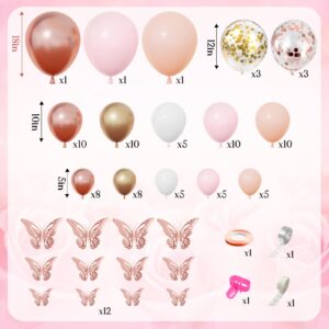 Amandir 135pcs Rose Gold Balloons Girl Baby Shower Decorations Baby Boxes, Butterfly Stickers Balloon Garland Arch Kit Baby Box with Letter (A-Z+Baby) for Wedding Bridal Birthday Party Decoration