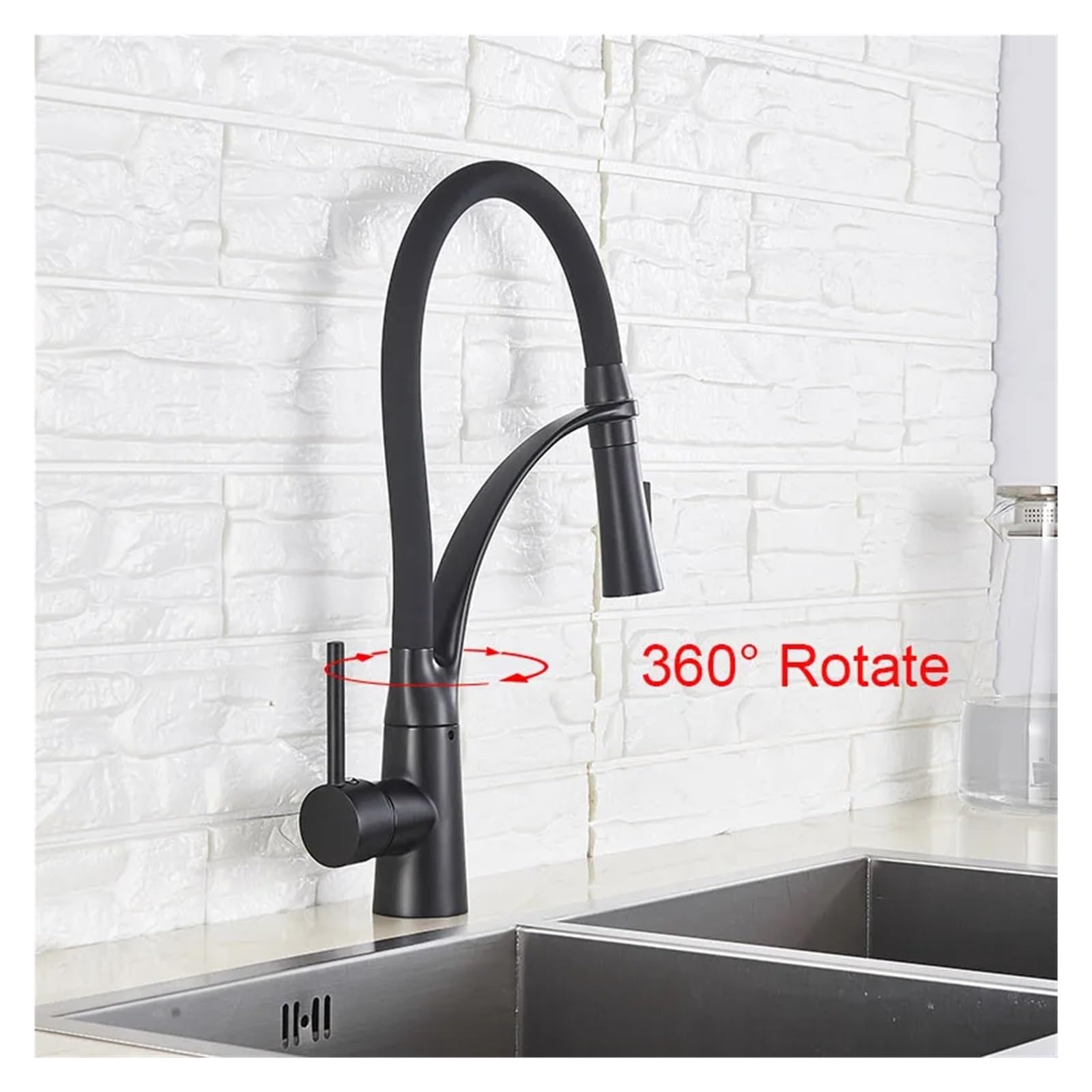 Rubber Kitchen Sink 360 Degree Swivel Pull-Down Sprayer hot and Cold Water Mixing Faucet (Color : Chrome)