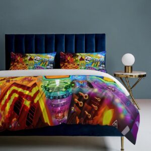 MNXTWHFSZ Geometry Anime and Dash 3-Piece Bedding Set 79""x90"" 1 Duvet Cover and 2 Pillowcases Funny Bedroom Accessories, Style