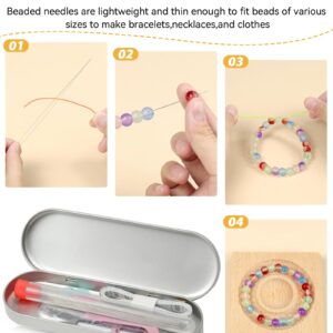 FIVEIZERO 60 Pieces Beading Needle Set, 5 Sizes Species Big Eye Beading Needles (with Threader) Needle Bottle, Yarn, Embroidery Needle, Thimble Foldable Beading Needle Set for Jewelry Making