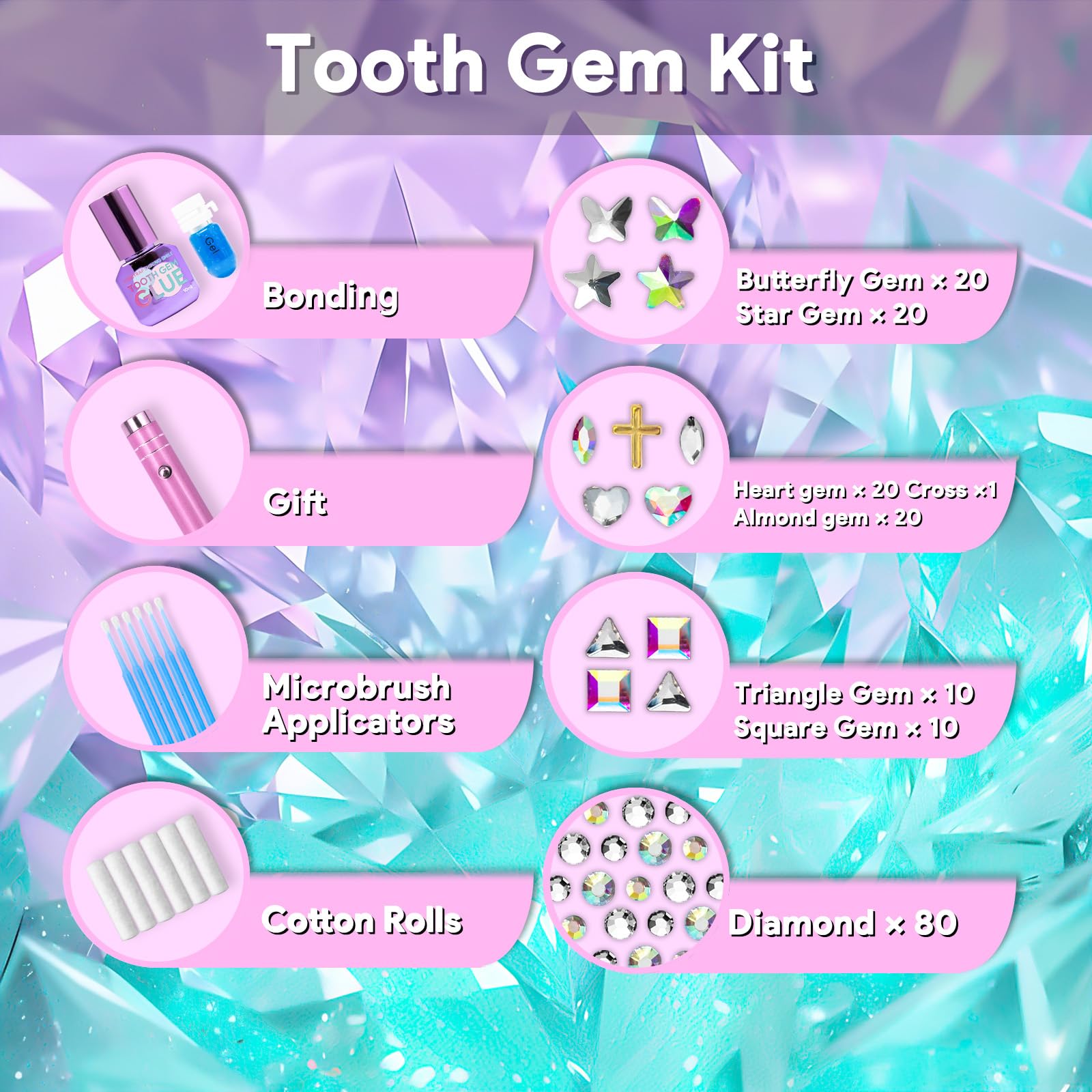 Luretrap Y2K Trendy 30 Pieces Crystal Tooth Gem Kit - Unleash Your Sparkly Smile