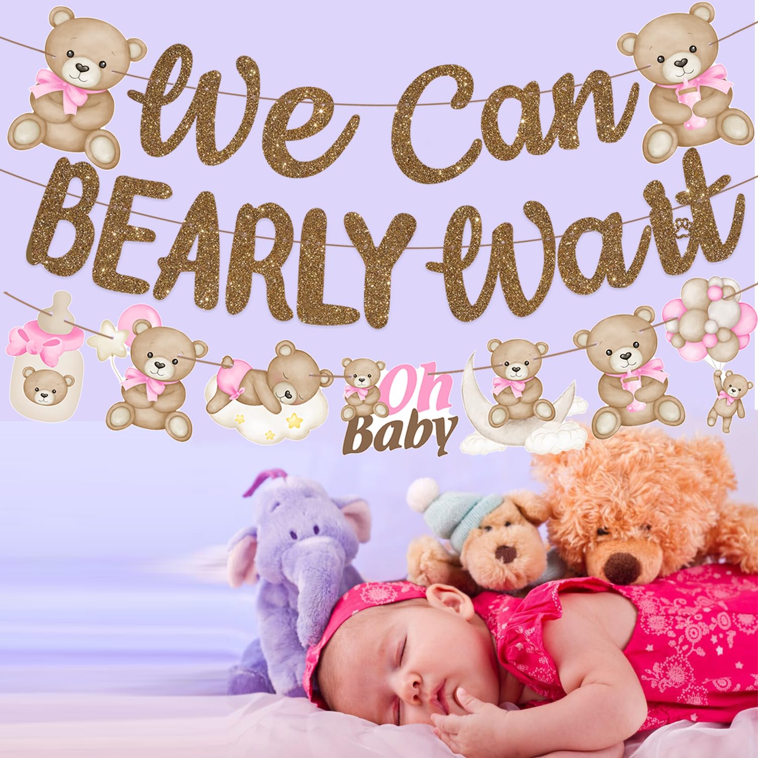 We Can Bearly Wait Banners for Bear Baby Shower Decorations Bear Party Banner 3PCS We Can Bearly Wait Baby Shower Decorations Teddy Bear Cutout Banners for Baby Girls Gender Reveal Party Supplies