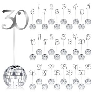 ylolul wedding table numbers 1-30 silver disco ball table number holders for wedding reception seat table numbers stands for wedding birthday event party decoration(silver)