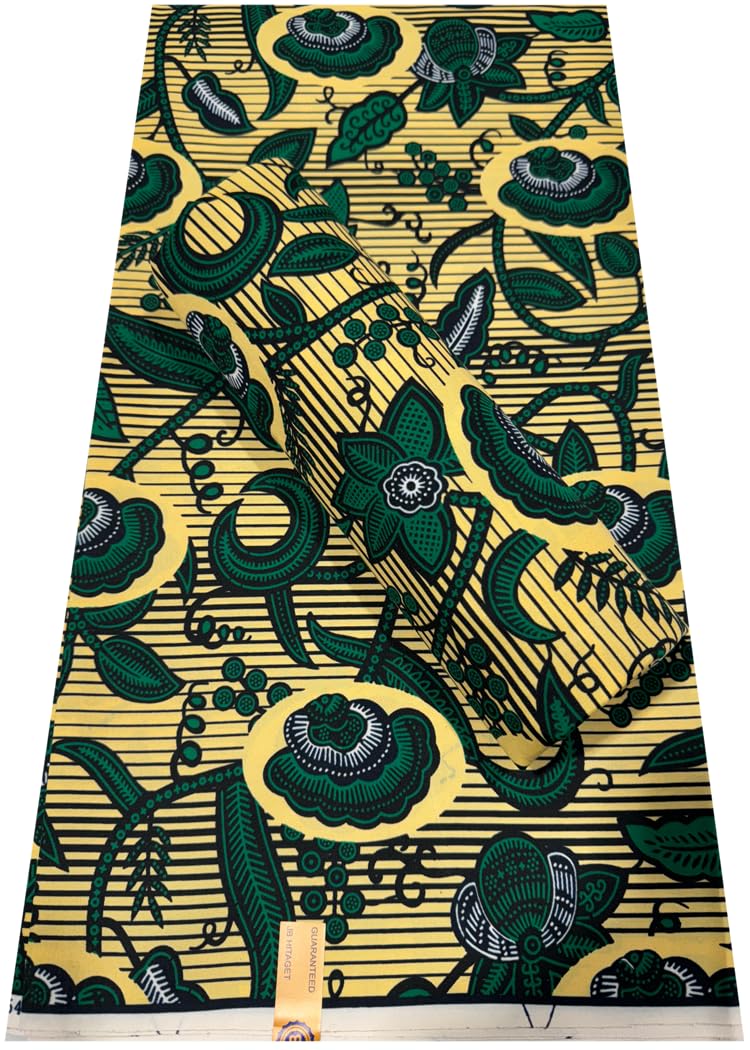 Generic Polyester African Wax Prints Fabrics/Cotton Blend African Wax Print - Green, Ivory-Cream,White,Dark-Blue,Black - Sell by 6 Yards-for Men and Women- for Dresses and Shirt