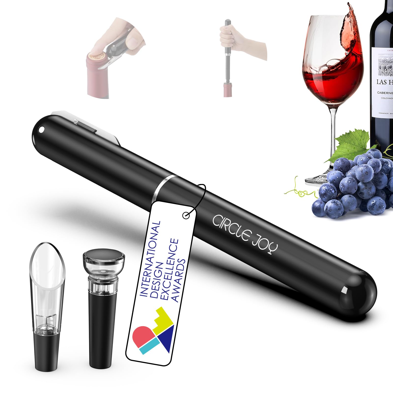 CIRCLE JOY Air Pump Wine Bottle Opener Set, Efficient Cork Remover With Foil Knife, Wine Pourer, Vacuum Stopper, Portable Mini Corkscrew Wine Opener for Home Travel Outdoor, Present for Wine Lovers