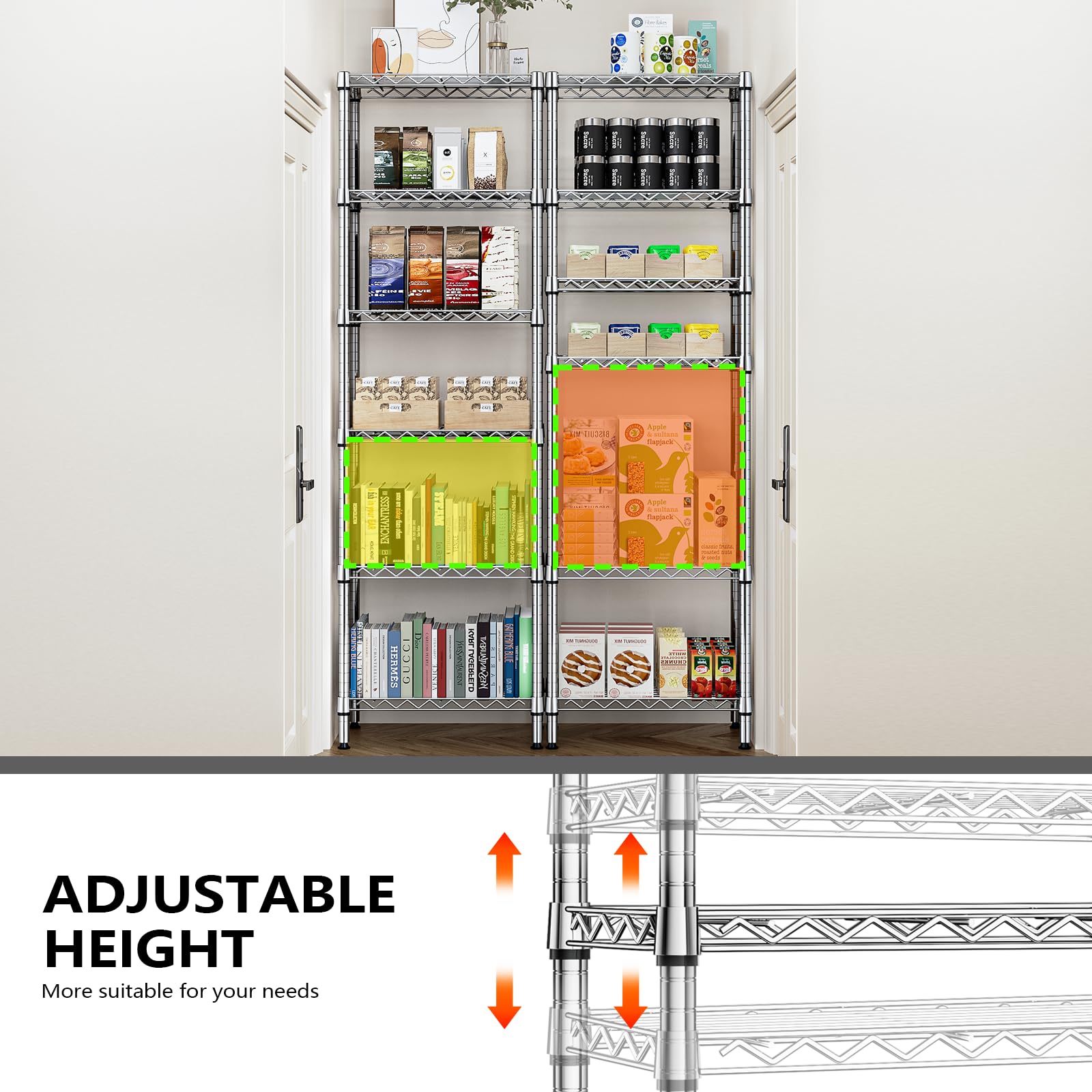 MZG 6 Tier Storage Rack Metal Wire Shelving Unit, Storage Standing Household Shelf Organizer for Laundry Bathroom Kitchen Pantry Closet Garage Basement Utility Room, Chrome 11.8" D x 21.7" W x 70.4" H