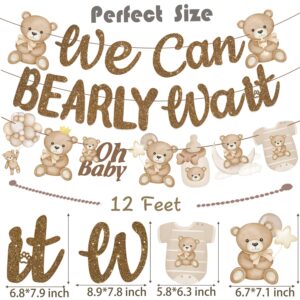 We Can Bearly Wait Baby Shower Banner 3Pcs Teddy Bear Party Banner Bear Baby Shower Decorations Gender Reveal Party Supplies Teddy Bear Theme Cutouts for Birthday