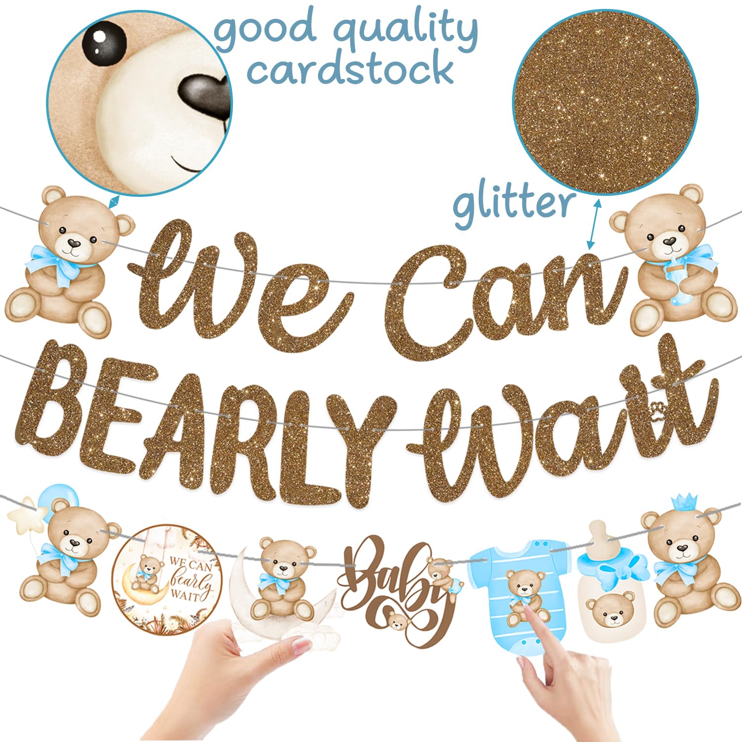 We Can Bearly Wait Banners Bear Baby Shower Banner Teddy Bear Baby Shower Decorations 3PCS We Can Bearly Wait Baby shower Decorations for Boy Bear Birthday Party Supplies