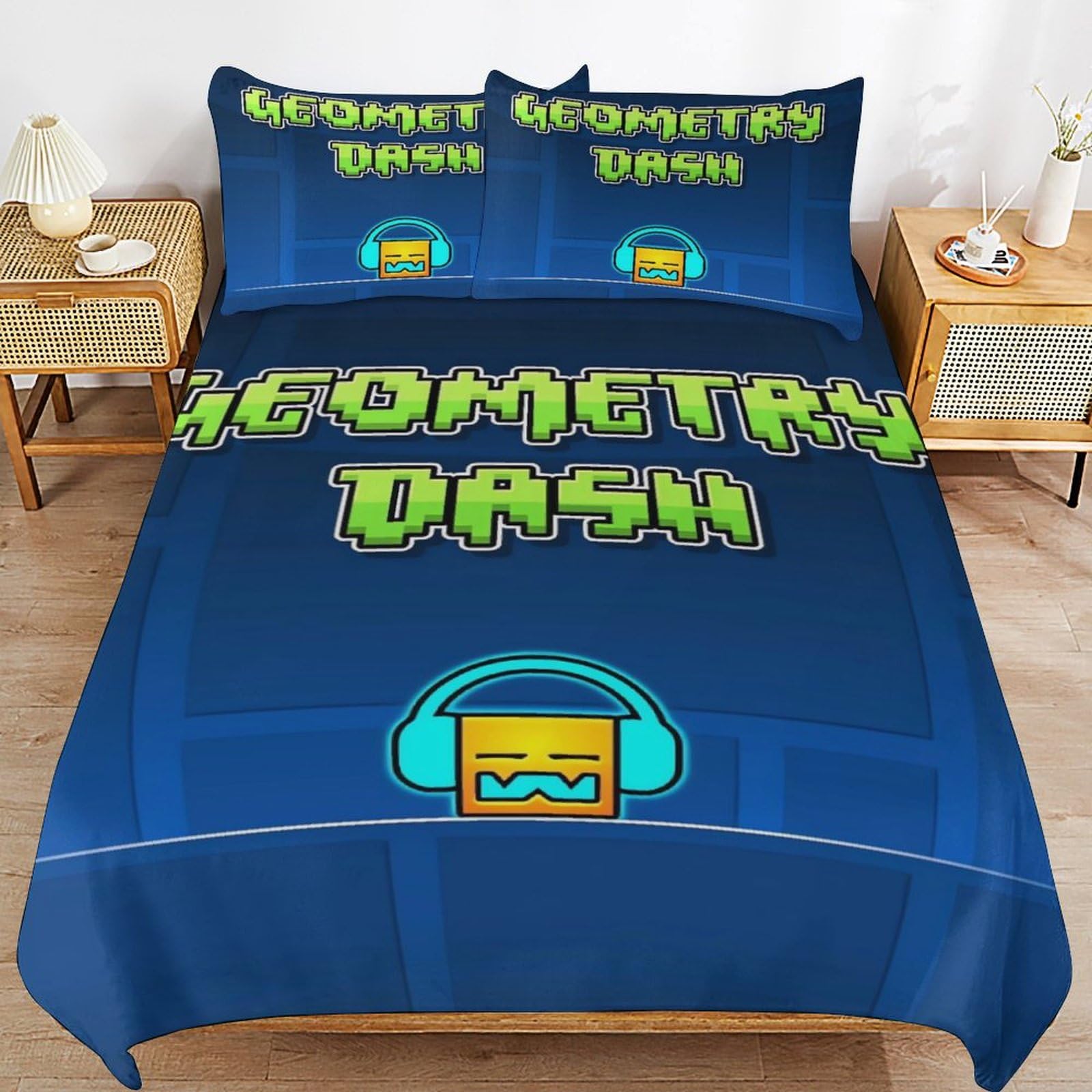 MNXTWHFSZ Geometry Anime and Dash 3-Piece Bedding Set 86"x70" 1 Duvet Cover and 2 Pillowcases Funny Bedroom Accessories