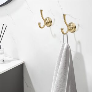 TUNNY Towel Hook Bathroom-2 Pack Champagne Gold Brushed Double Robe/Towel Hook Wall Mounted Hook for Bathroom Bedroom Kitchen