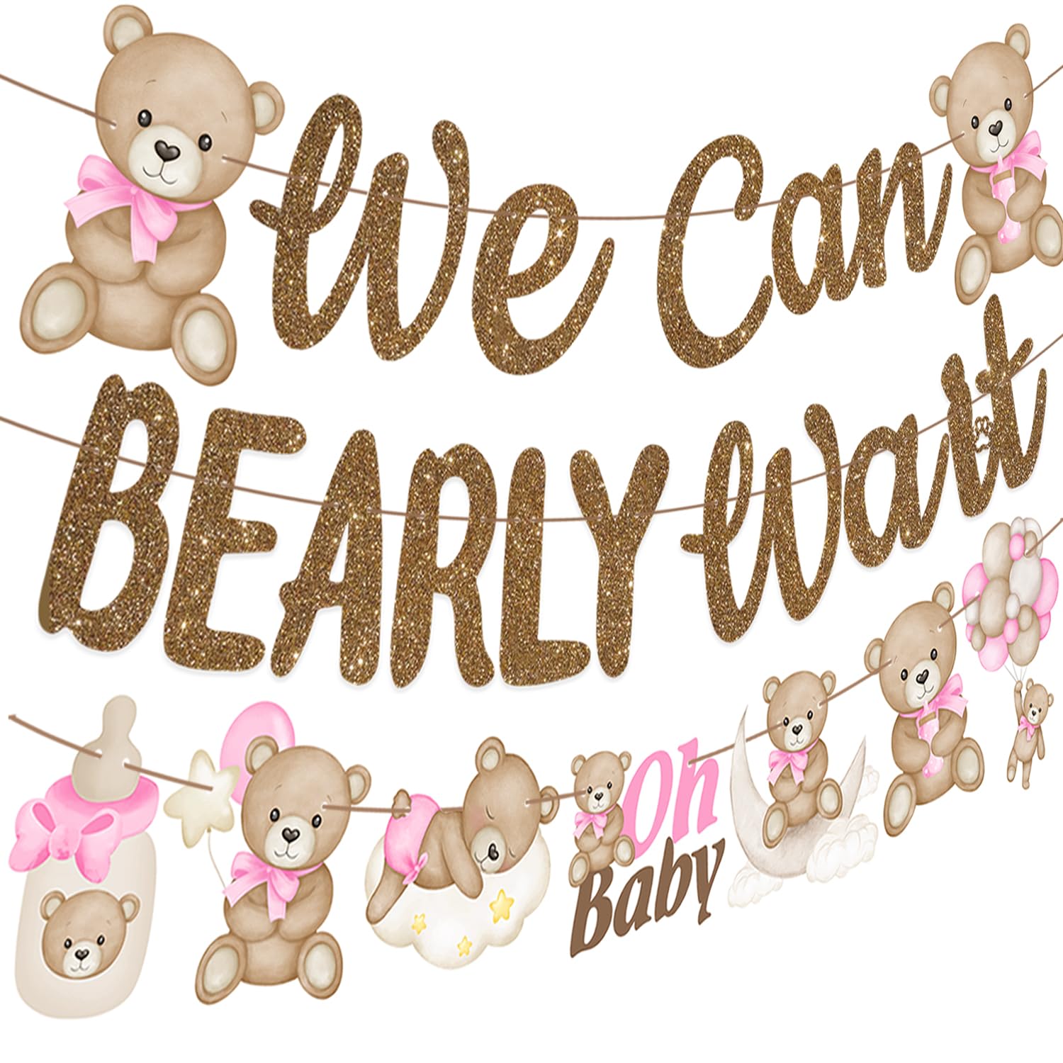 We Can Bearly Wait Banners for Bear Baby Shower Decorations Bear Party Banner 3PCS We Can Bearly Wait Baby Shower Decorations Teddy Bear Cutout Banners for Baby Girls Gender Reveal Party Supplies