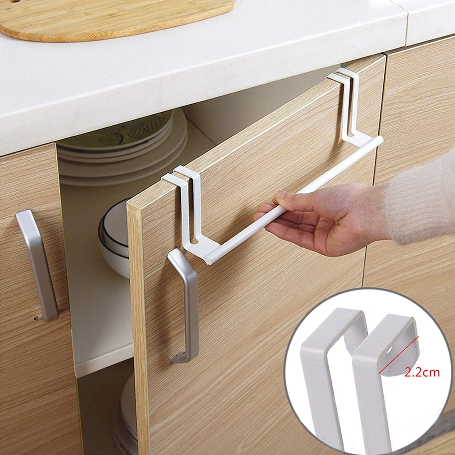 Generic Kitchen Towel Rack Cabinet Door, Cabinet Curved Towel Bar Modern Metal Kitchen Storage Over Bath Towel Holder Bathroom Rack/White