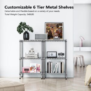 MZG 6 Tier Storage Rack Metal Wire Shelving Unit, Storage Standing Household Shelf Organizer for Laundry Bathroom Kitchen Pantry Closet Garage Basement Utility Room, Chrome 11.8" D x 21.7" W x 70.4" H