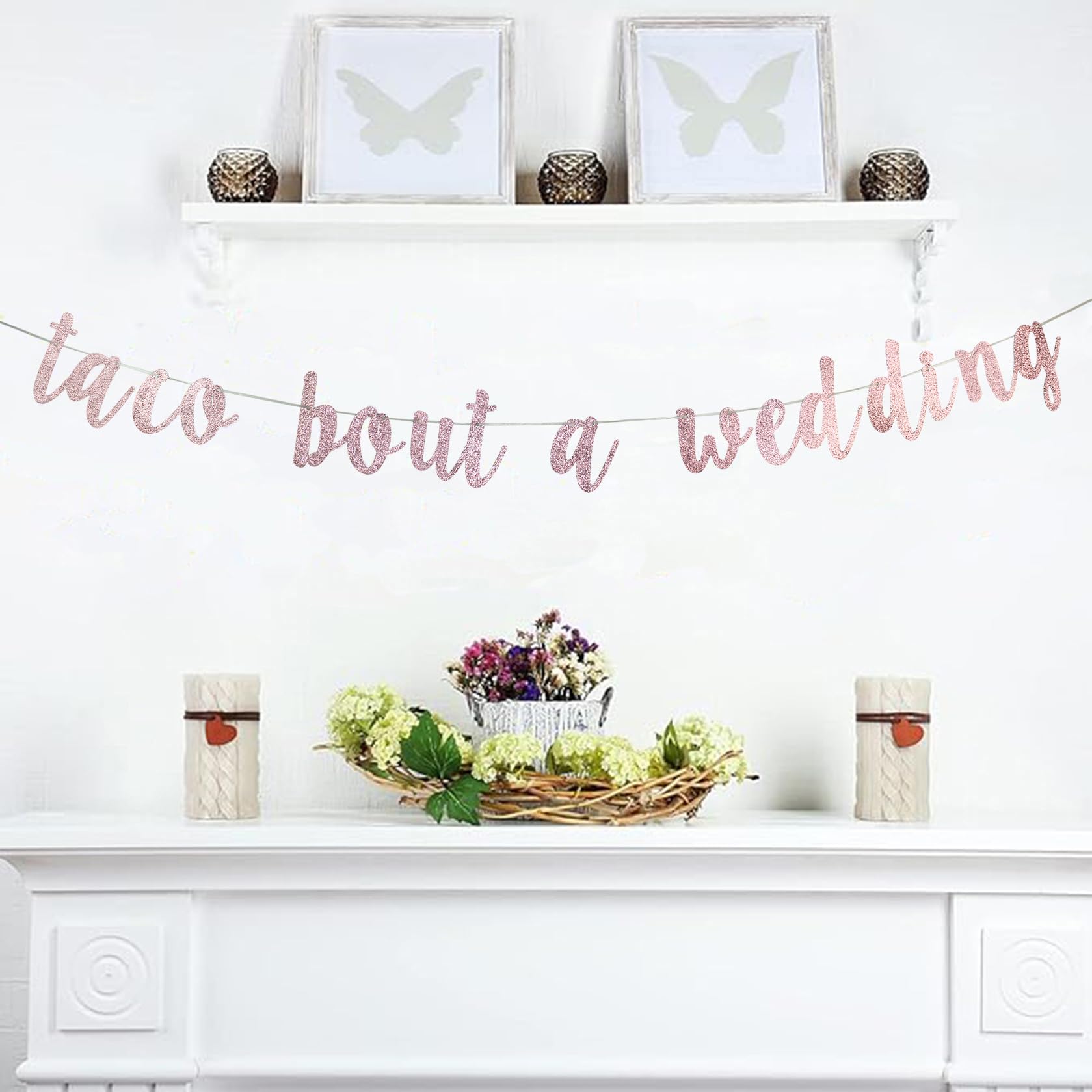 Etaredkj Taco Bout a Wedding Banner,Rose Gold Glitter Sign Garland for Mexican Fiesta Themed Bridal Shower Bachelorette Party Wedding Decorations