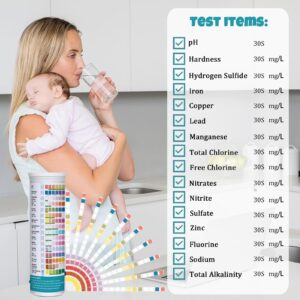 Water Testing Kits for Drinking Water, 125 Home Tap and Well Water Test Strips with Hardness, pH, Lead, Iron, Copper, Chlorine, and More