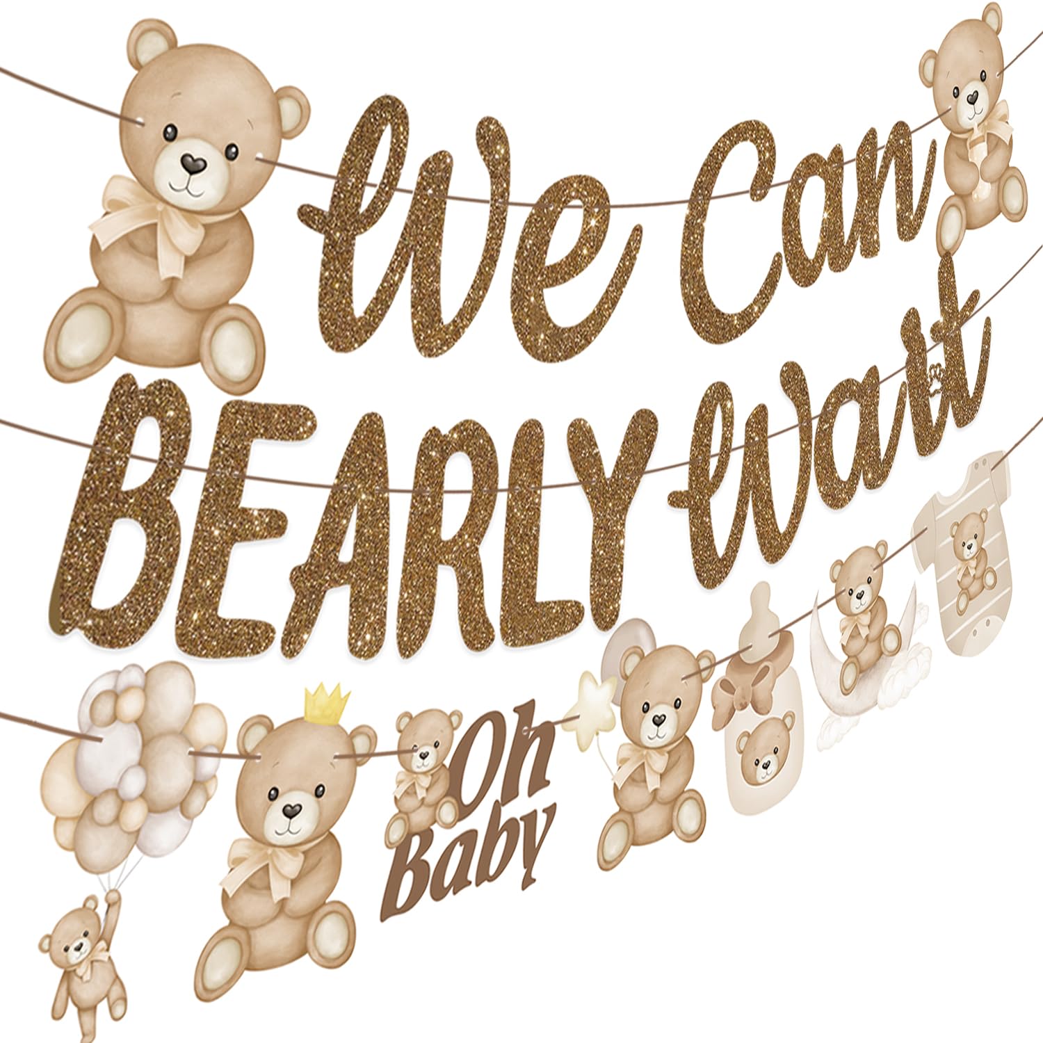 We Can Bearly Wait Baby Shower Banner 3Pcs Teddy Bear Party Banner Bear Baby Shower Decorations Gender Reveal Party Supplies Teddy Bear Theme Cutouts for Birthday