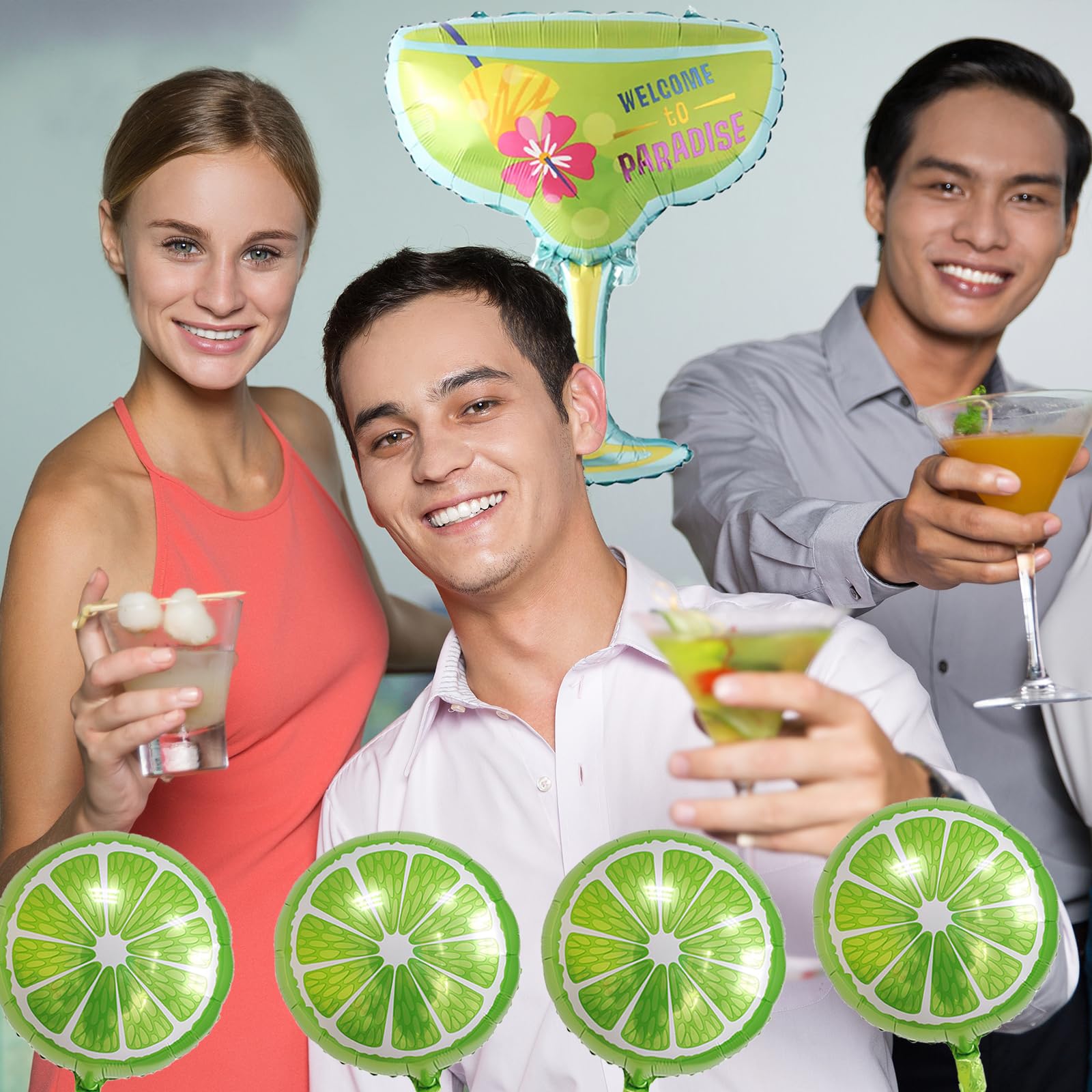 8Pcs Fruit Lime Balloons Cold Drink Balloons Lemon Mylar Balloons for Margs and Matrimony Bachelorette Summer Fruit Themed Graduation Birthday Baby Shower Wedding Party Decorations Supplies