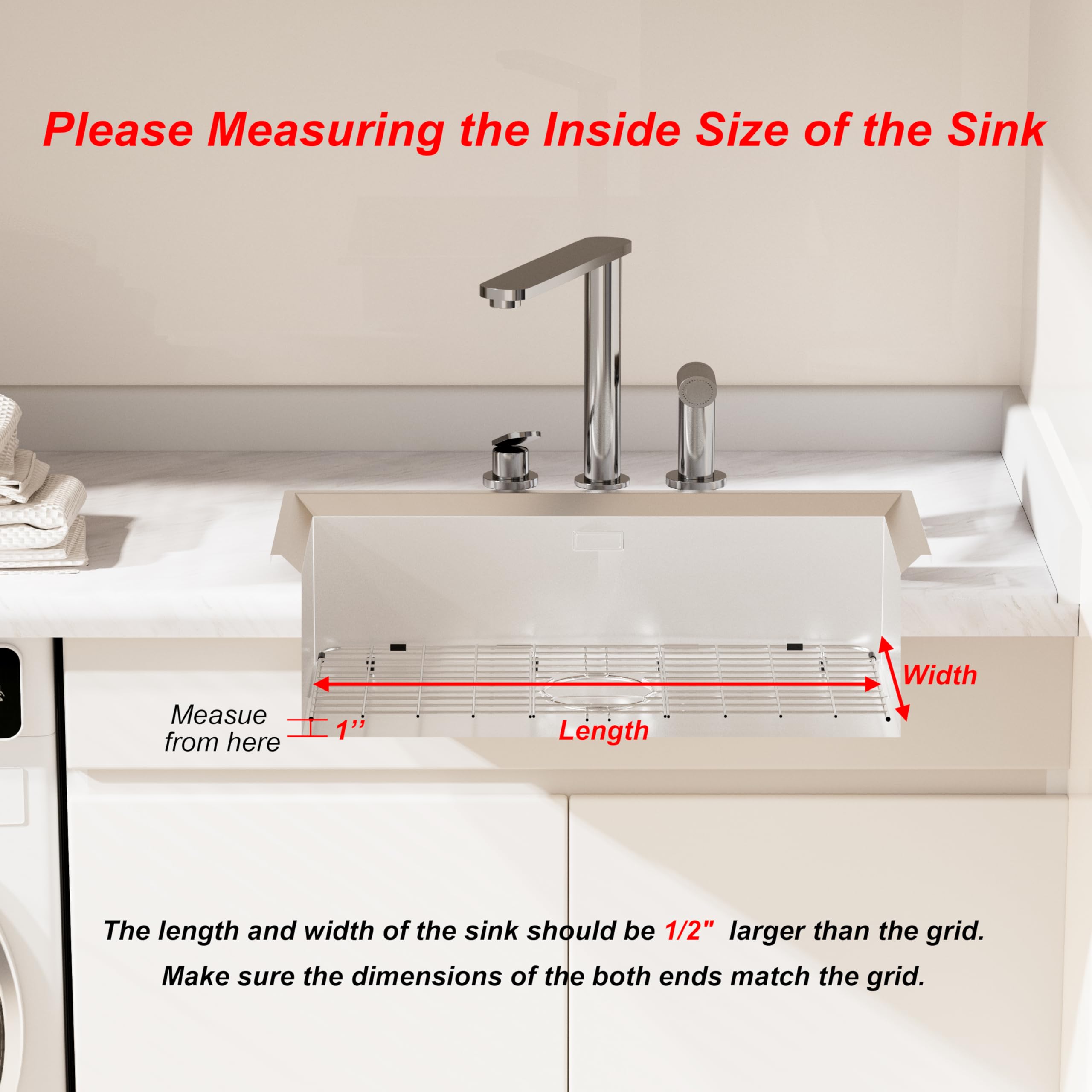 GEDLIRE Stainless Steel Sink Grate Protector for Bottom of Kitchen Sink, 28.5" x 15.5" Metal Kitchen Sink Grid with Centered Drain, Curve Corner Sink Rack with Sink Strainer for Single Sink Bowl