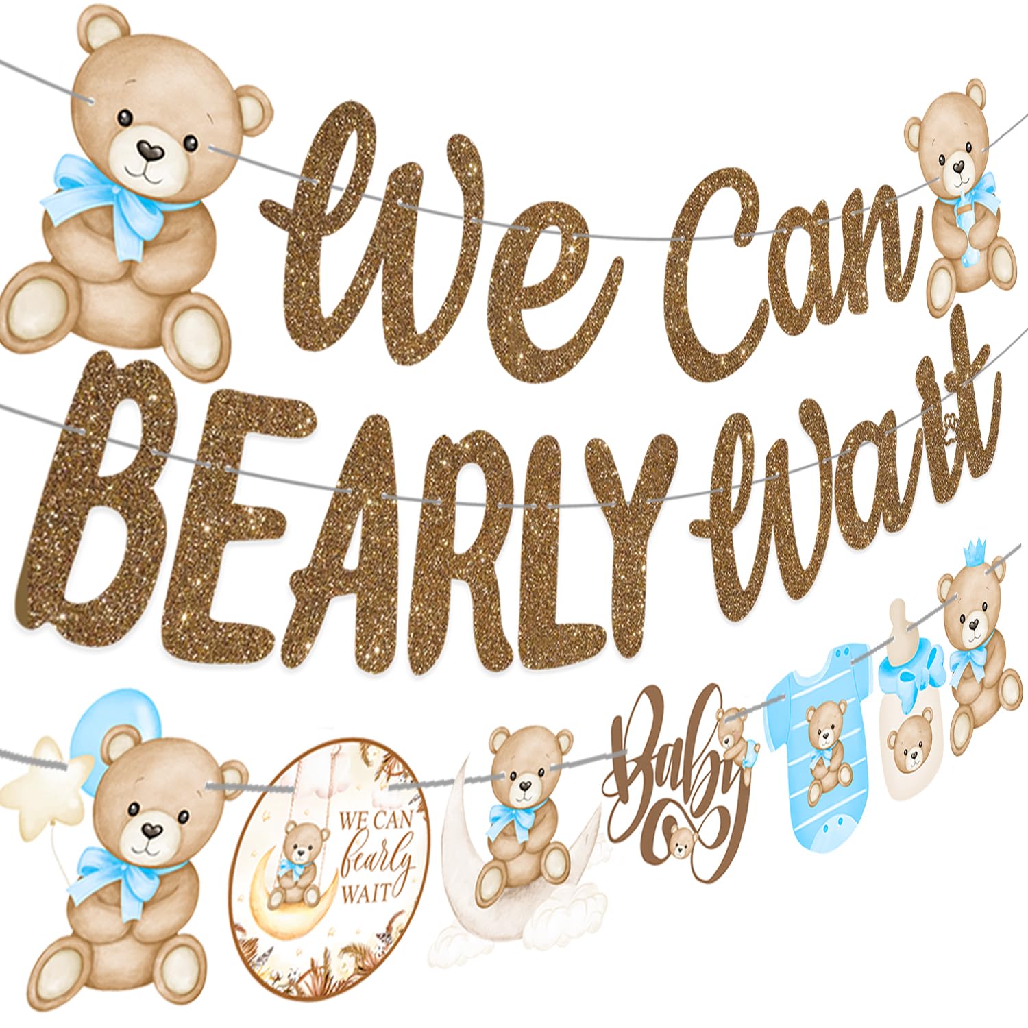 We Can Bearly Wait Banners Bear Baby Shower Banner Teddy Bear Baby Shower Decorations 3PCS We Can Bearly Wait Baby shower Decorations for Boy Bear Birthday Party Supplies