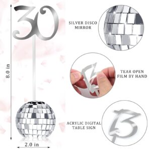 YLOLUL Wedding Table Numbers 1-30 Silver Disco Ball Table Number Holders for Wedding Reception Seat Table Numbers Stands for Wedding Birthday Event Party Decoration(Silver)