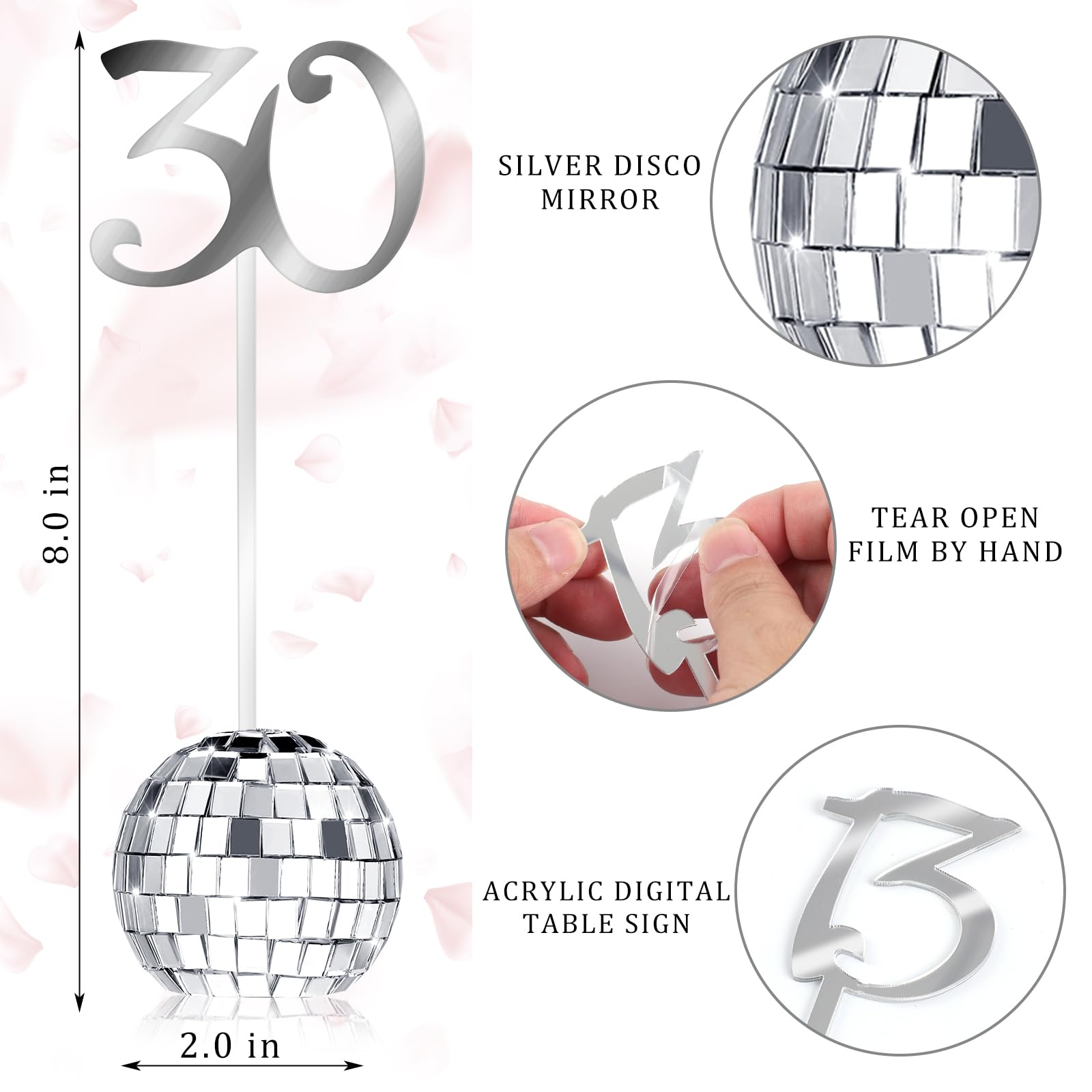 YLOLUL Wedding Table Numbers 1-30 Silver Disco Ball Table Number Holders for Wedding Reception Seat Table Numbers Stands for Wedding Birthday Event Party Decoration(Silver)