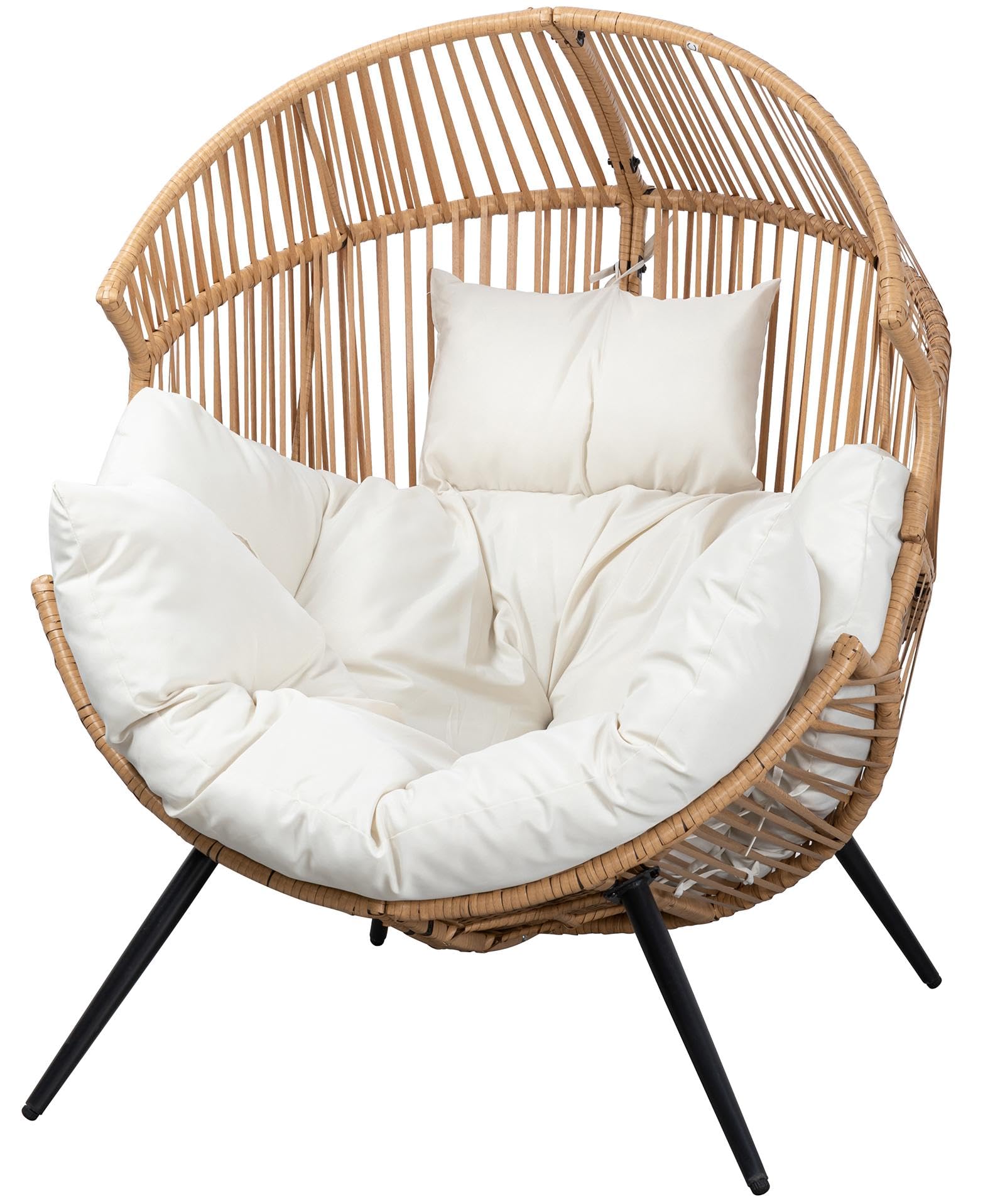 JAMFLY Egg Chair Outdoor Wicker Patio Chair, Oversized Lounger Chair with Cushion Egg Basket Chair for Indoor Living Room Bedroom Outside Patio Backyard Balcony