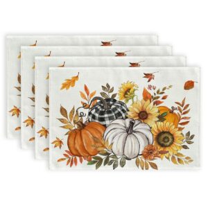 arkeny fall placemats 12x18 inches set of 4, pumpkin maple leaf orange autumn seasonal farmhouse burlap indoor outdoor table mats decorations for home party ap633-4