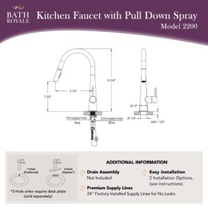 Bath Royale Modern Kitchen Faucet with Pull Out Spray - Single Control, All Metal, Stainless Steel