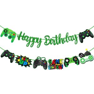 video game birthday banners gamer birthday party decorations 3pcs game on party decorations gaming happy birthday banner green for game theme baby shower supplies