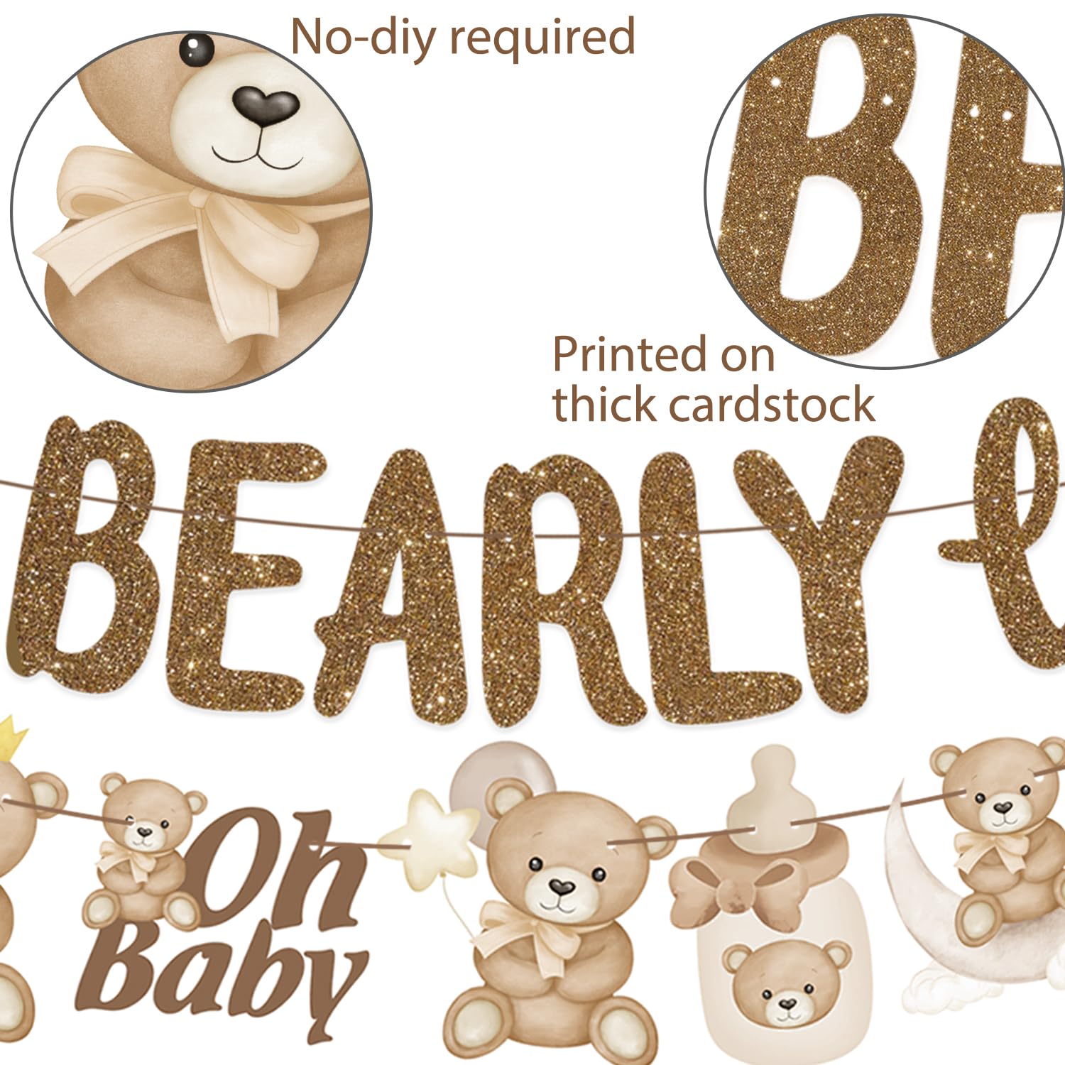 We Can Bearly Wait Baby Shower Banner 3Pcs Teddy Bear Party Banner Bear Baby Shower Decorations Gender Reveal Party Supplies Teddy Bear Theme Cutouts for Birthday