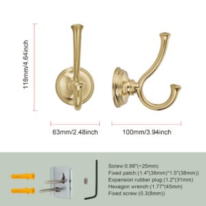 TUNNY Towel Hook Bathroom-2 Pack Champagne Gold Brushed Double Robe/Towel Hook Wall Mounted Hook for Bathroom Bedroom Kitchen