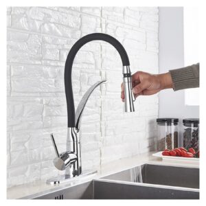 Rubber Kitchen Sink 360 Degree Swivel Pull-Down Sprayer hot and Cold Water Mixing Faucet (Color : Chrome)